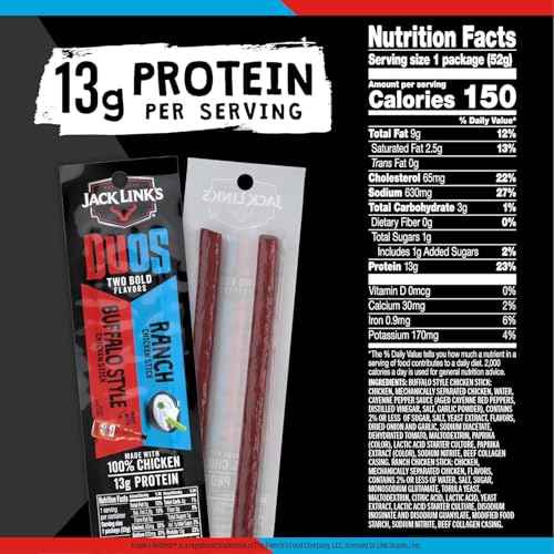 Jack Link's DUOs Frank's RedHot & Ranch Chicken Sticks - 1.84 oz (10 Pack) - image 2
