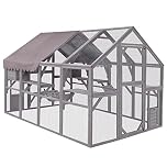 Cat House Large Enclosure Cat Run Wooden Catio Outdoor Kitty House with Bridges, Walks, Small Houses, Roof Cover