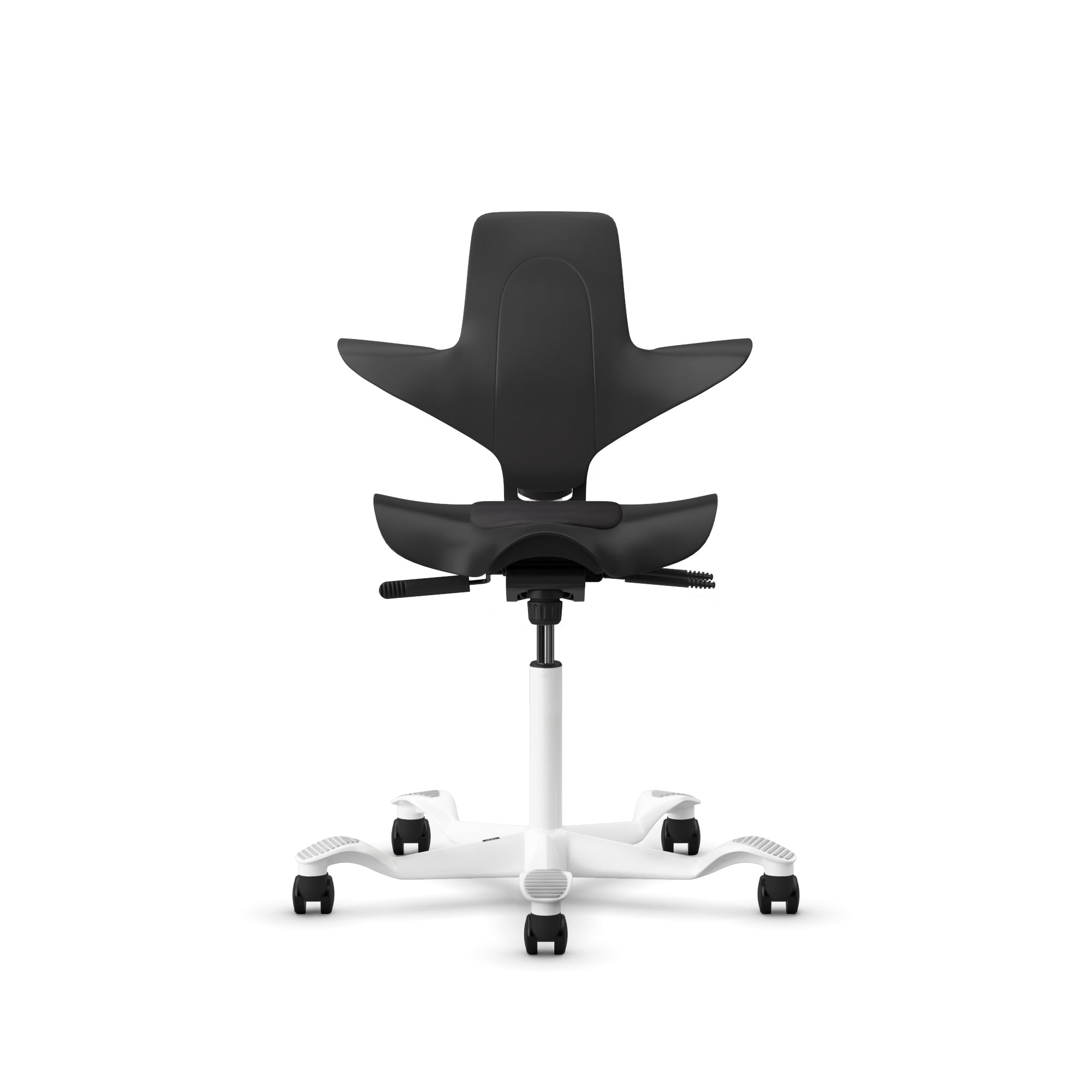 HAG Capisco Puls Sit-Stand-White Base-Black Frame-Black Vinyl Pad