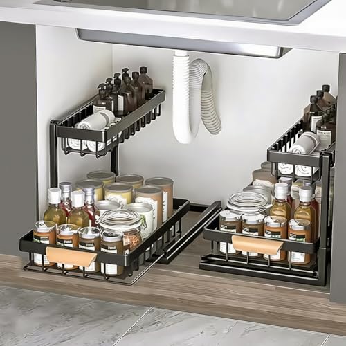 Catálogo de Almacenaje bajo fregadero los mejores 10. 41 Hisemy Organizador Fregadero Cocina,2 Niveles Organizadors Debajo del Fregadero,Debajo Del Organizador Deslizante Para Fregaderos De Cocina De Baño