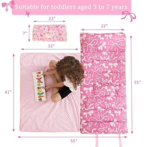 Image of Toddler Nap Mat for Preschool 50''x30'' Sleeping Mat with Removable Pillow and Minky Blanket for Kids Ages 3-7 Roll Up Soft Sleeping Bag for Boys Girls Kindergarten Daycare Sleepover
