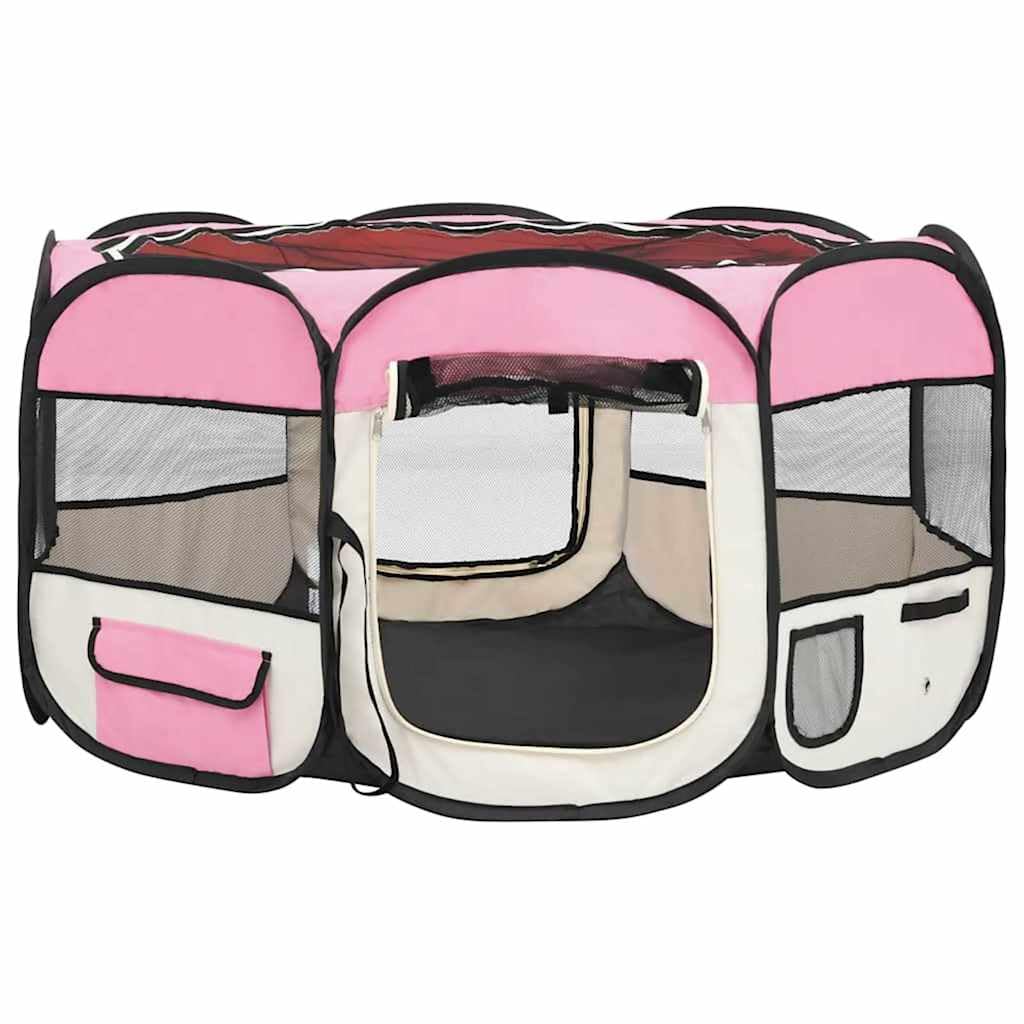 Składany park dla psów z różową torbą transportową 125x125x61 cm