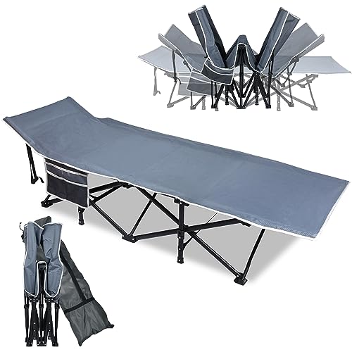 UISEBRT Cama de camping plegable portátil con bolsa de transporte y bolsillo lateral, estable de tejido Oxford, soporta hasta 250 kg, ideal para interiores y exteriores