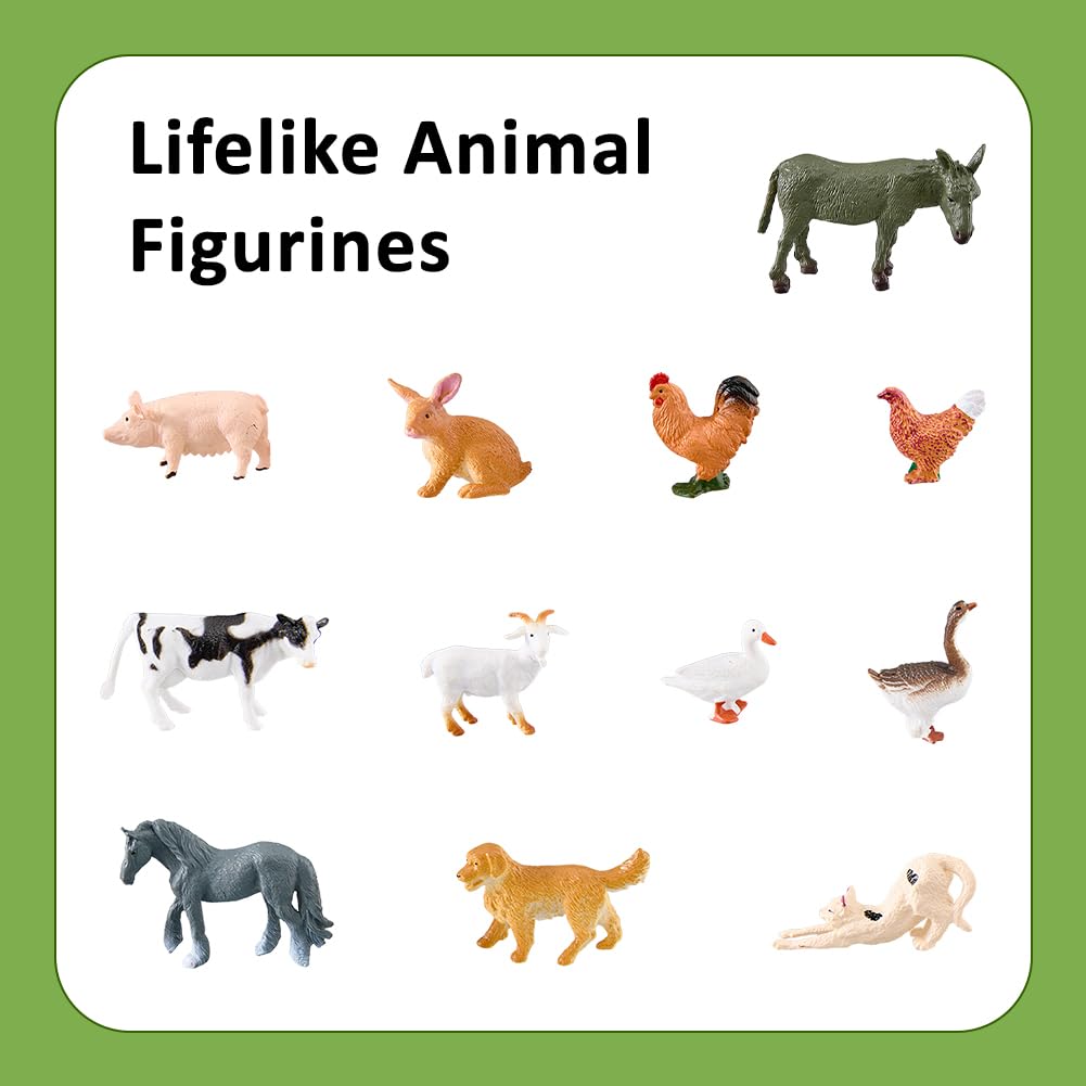 SUPERFINDINGS 34 statuette di animali da fattoria giocattoli figurine fattoria con recinzione agricoltore in miniatura Fattorie accessori set educativi fattorie giocattoli per gioco di ruolo Diorama
