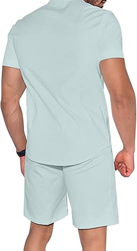 Miniatura 4 de Uni Clau Conjunto corto de 2 piezas para hombre, conjunto de camisa con botones y pantalones cortos, conjunto de chándal de playa