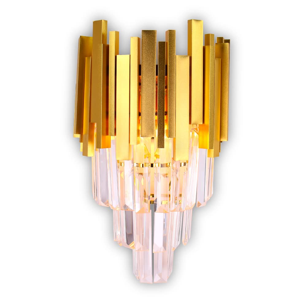 FRIXCHUR Crystal Wandleuchte Gold Square - Nachttischlampe Kristall Nachtlicht für Schlafzimmer, Badezimmer, Flur, Wand Dekor, Treppe, 2*E14