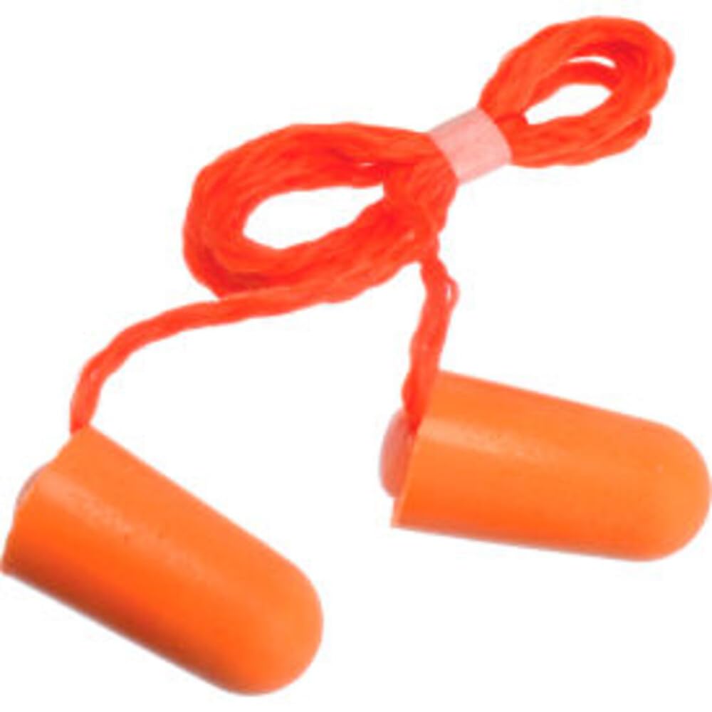 3M 1110 Tapones para los oídos de espuma con cable, cómodos, de superficie lisa, resistentes a la suciedad, desechables, dieléctricos, con cable, hipoalergénicos, con protección de ruido, poliuretano, color naranja, 100 unidades