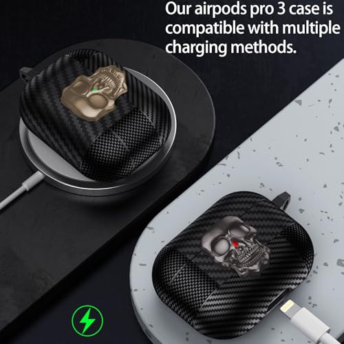 Image of for Hard AirPods Pro 3 Case 2025 | Funny 3D Skull Air Pods Pro 3 Case with Lock | with Keychain | Cool Carbon Fiber Airpods 3 Pro Cases for Man Women(Model A2700 /A2931)(Gold)