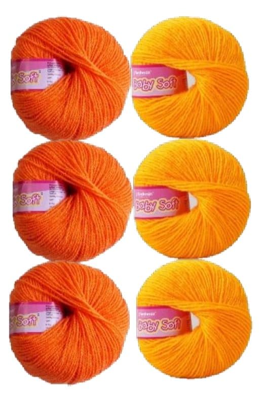 Image of Vardhman BabySoft Knitting Yarn | 100% Acrylic Wool | 4 Ply | Thin Knitting & Crocheting Hook Thread & Lightweight | Special Baby Wool | 150 Grams (6 Balls of 25g) | Machine Washable | Ideal for Blankets, Hats, Booties Ultra-Soft for Baby Sweaters, Blankets, Caps, Socks, Soft toys, Art & craft (Shades of Fire No. 90 & 38)