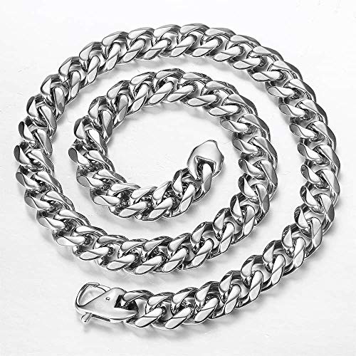 Trendsmax 15Mm Curb Cuban Chain Link Necklace For Men Women Heavy 316L Stainless Steel Silver Color 24 Inch #TOP2