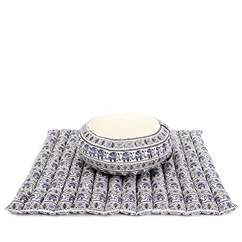 Image of Leewadee Meditation Cushion Set - 1 Round Zafu Meditation Pillow and 1 Square Roll-Up Zabuton Meditation Mat, Pillows Bundle Filled with Kapok