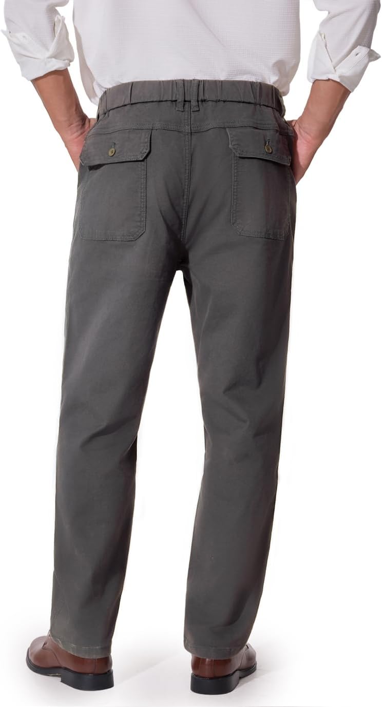 voeeron Mens Elastic Waist Twill Pants for Seniors – Pull On Comfort Pants with Stretch Waistband, Relaxed Fit - Image 3