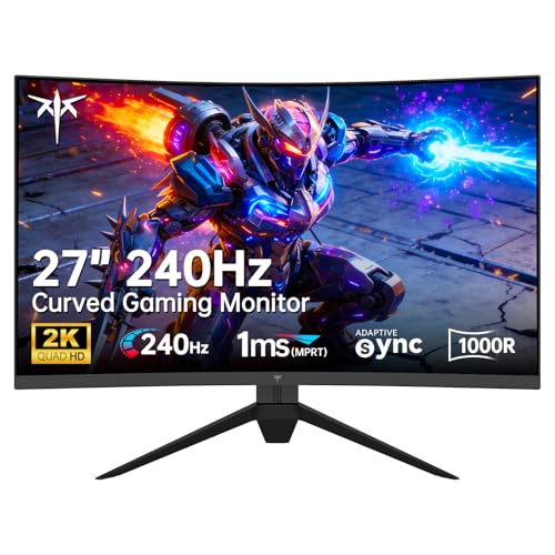 Image of KTC 27 Inch 240Hz Curved Gaming Monitor, 2K QHD 2560x1440P Computer Monitor with 1000R, 2500:1 Contrast, Adaptive Sync, DP 1.4, HDMI 2.0, VESA, Tiltable, H27S25E