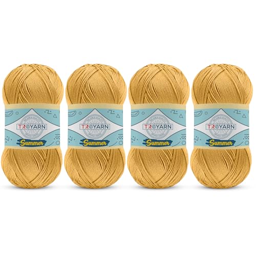 Image of TROYARN Summer (4- Skeins Pack) Silk Effect Hand Knitting Yarn Crochet Art Lace Craft 100% Microfiber Acrylic 4x100 gr (4x383 yds) (105488 - Turmeric)