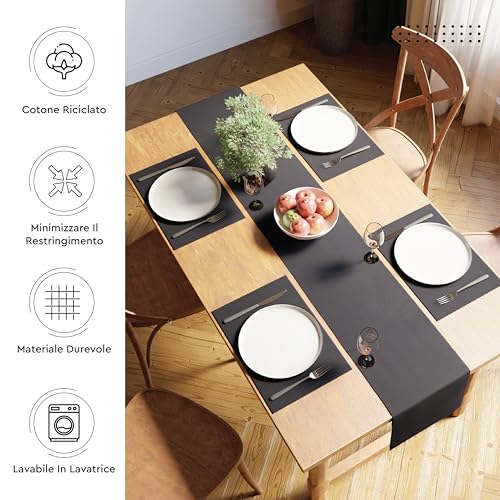 Encasa XO Runner da Tavola | Cotone a Coste Sottili Tinto in Filato | Dimensioni 32x200 cm | Grigio solido | Lavabile in Lavatrice - immagine 4