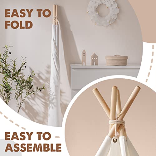 Tiny Land Tipi tent voor kinderen, binnen tipi-speeltent voor kinderen, met gevoerde deken en lichtketting en opbergtas, zeildoek, kindertent, speelhuis voor binnen en buiten - Afbeelding 6