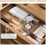 6 Pack Large Clear Plastic Drawer Organizer Trays, Acrylic Kitchen Drawer Organization and Storage Dividers, Non-Slip Storage Bins for Makeup, Kitchen Utensils, Bathroom, Jewelries and Office Desk