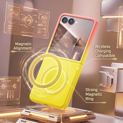 Image of amazon basics Gradient Mag-Safe Case for Samsung Galaxy Z Flip 7 5G | Soft Silicone Shockproof Cover with Camera Protection | Slim Lightweight Design | Smooth Touch & Durable - Orange & Yellow
