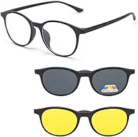 Armação de Óculos para Grau, Oculos de Sol Masculino Polarizado com Clip On 3 em 1, Dia e Noite, Imã Magnético