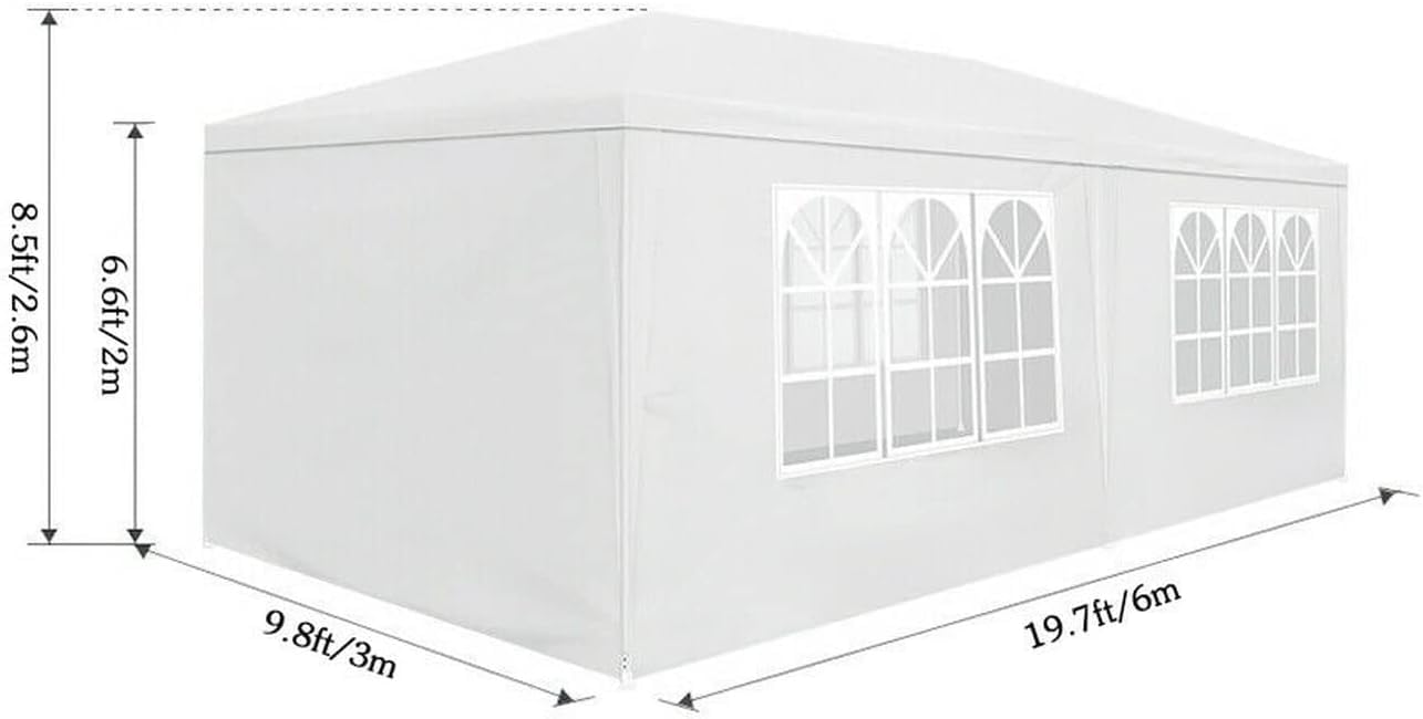 Outdoor-Partyzelt mit 6 Seitenwänden und Fenstern, wasserdichter Pavillon für Garten, Hochzeit, Party, Terrasse, Überdachung für Sonne, Regenschutz, Weiß, 3 x 6 m