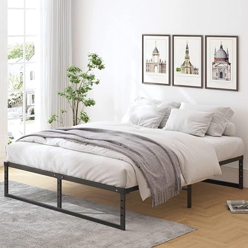 Recamara, Home EVACRIFT Base Cama King Size 18pulgadas Marco de Cama de Metal con Plataforma, Soporte de Listones metálicos Antideslizante no Necesita somier, Gran Espacio de...