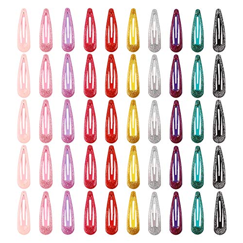 Justbuy 50pcs Glitter Hair Clips 2 Inch Non-Slip Color Snap Thick Hair Clips Metal Barrettes for Toddler Girls Women Teens Hair Accessories