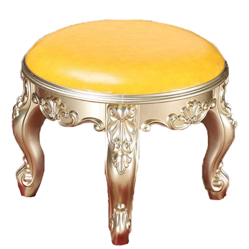 Repose-pieds ottoman en cuir PU jaune et bois pour salon