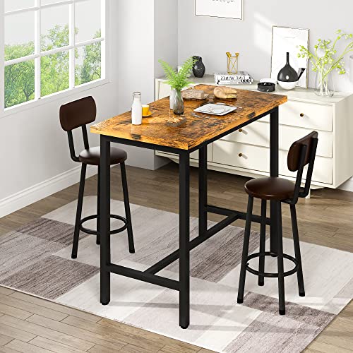 Recaceik 3 Piece Pub Dining Set, Modern Bar Table And Stools For 2 Kitchen Counter Height Wood Top Bistro Easy Assemble For Breakfast Nook Living Room Small Space Restaurant, Rustic Brown 39” #TOP7