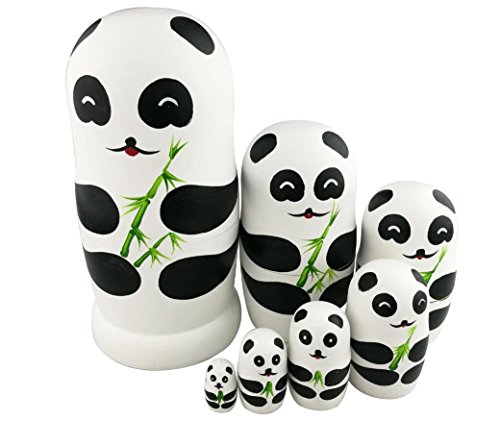 Winterworm 7 handgefertigte niedliche niedliche Pandabär-Familie und Bambus-Nesting-Puppe, Matroschka, russische Puppe, beliebte Kinder-Weihnachts- und Geburtstagsgeschenke, Spielzeug Cover
