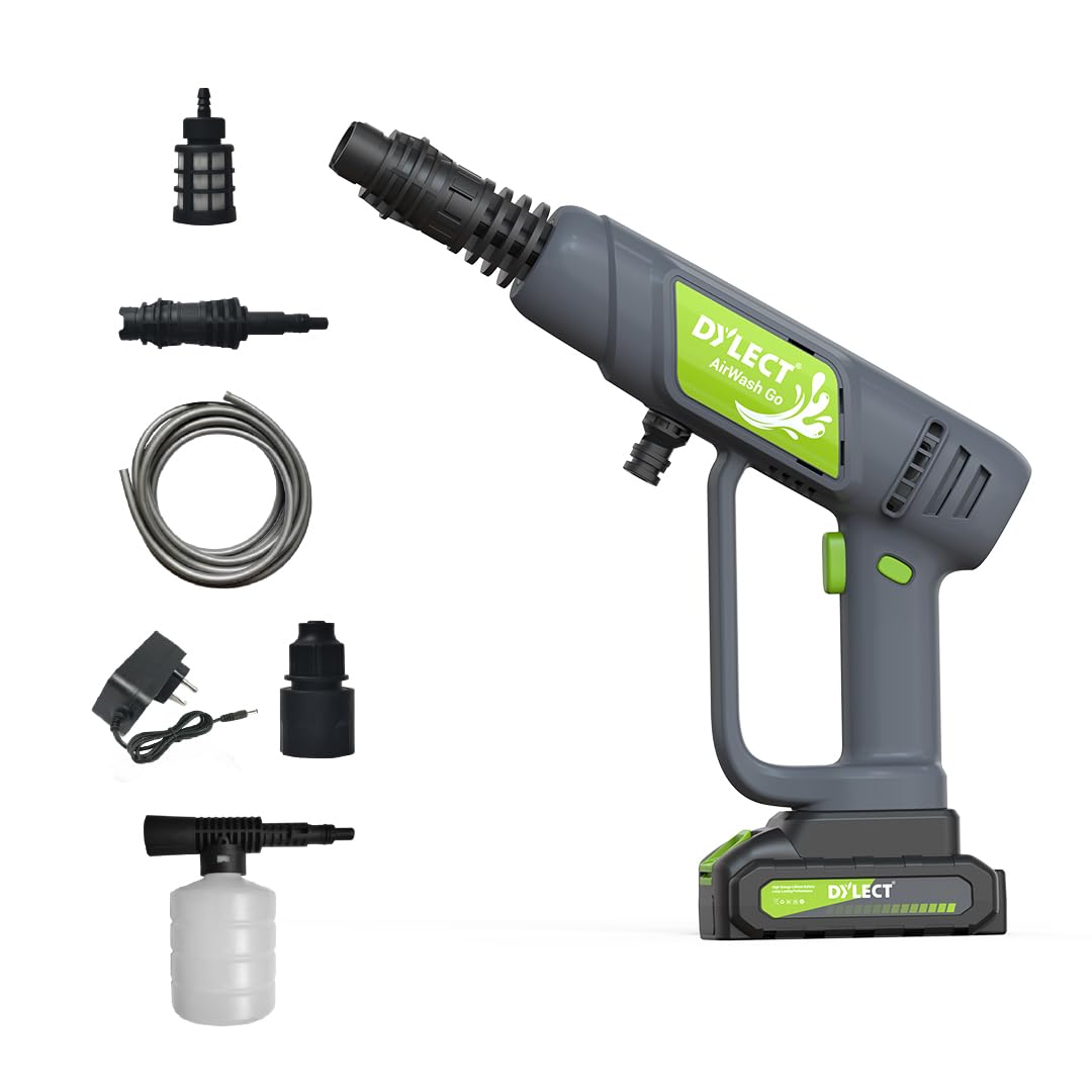 DYLECT AirWash Go Cordless Battery-Operated Car Washer, Dark Grey