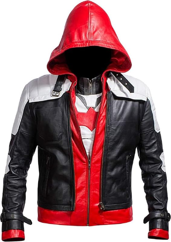 Herren Superheld Red Hood Jacke + Weste 2 in 1 Biker Jacke