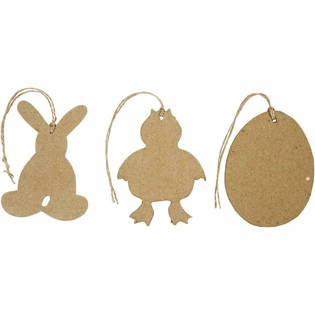 QDS Pack of 6 Paper Mache Easter Decorations Chick Egg Bunny Easter Hanging Craft Ornaments Display Decoration