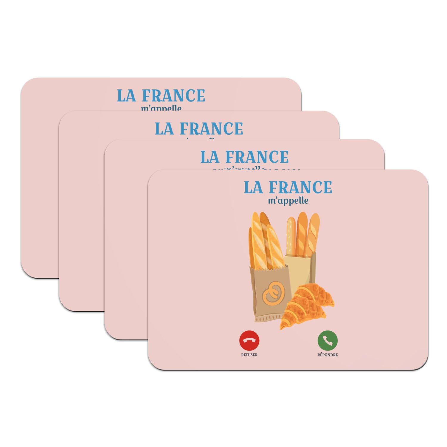 Sets de table rose lavables 39,5 x 28,5 cm avec base caoutchouc antidérapante