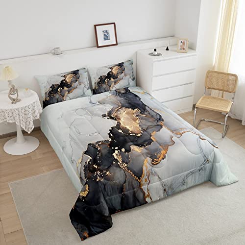 Erosebridal Black Marble Bedding Set Queen,Black And Grey Marble Comforter Set Men Teens Boys Modern Gray Orange Abstract Art Tie Dye Down Comforter Kids Gothic White Gold Marble Duvet Insert Soft #TOP2