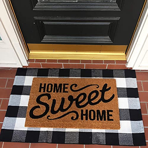 Mubin Cotton Buffalo Plaid Rug 27.5 X 43 Inches Black And White Check Rugs Hand-Woven Indoor Or Outdoor Rugs For Layered Door Mats Washable Carpet For Front Porch, Kitchen, Farmhouse, Entryway #TOP2