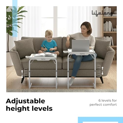 Image of Lifelong Adjustable Laptop Table | Tray Table for Bed & Sofa | Folding Dinner Tray with 6 Height & 3 Tilt Angle Settings | Portable Laptop Table | Snack & Meal Desk for Comfortable Use