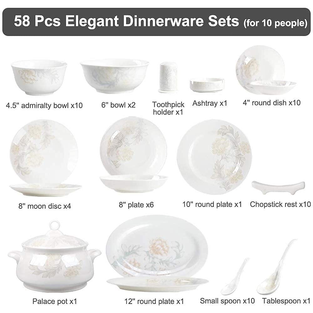 H3TF5J Zestaw stołowy porcelanowy, ceramiczny zestaw stołowych, zastawa stołowa mikrofalów, beztoksyczne i nieszkodliwe zastawa stołowa porcelanowa, zastawa stołowa ślubna ślubna domowa