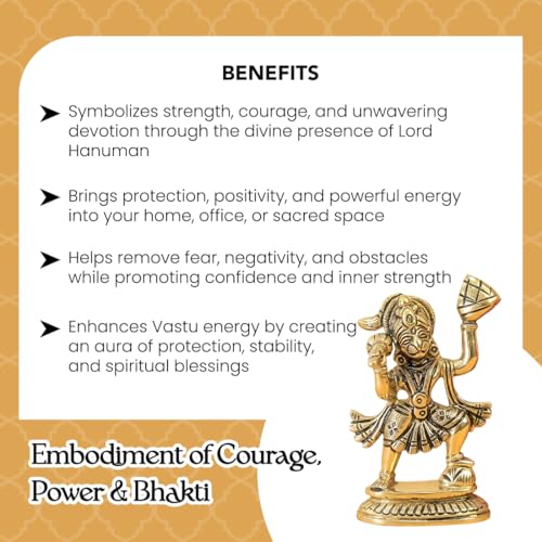 Image of Ekhasa 100% Pure Brass Hanuman Idol with Gift Box | Bajrangbali Balaji Murti for Home Pooja Decor | Religious Housewarming Grah Pravesh Diwali Wedding Gift