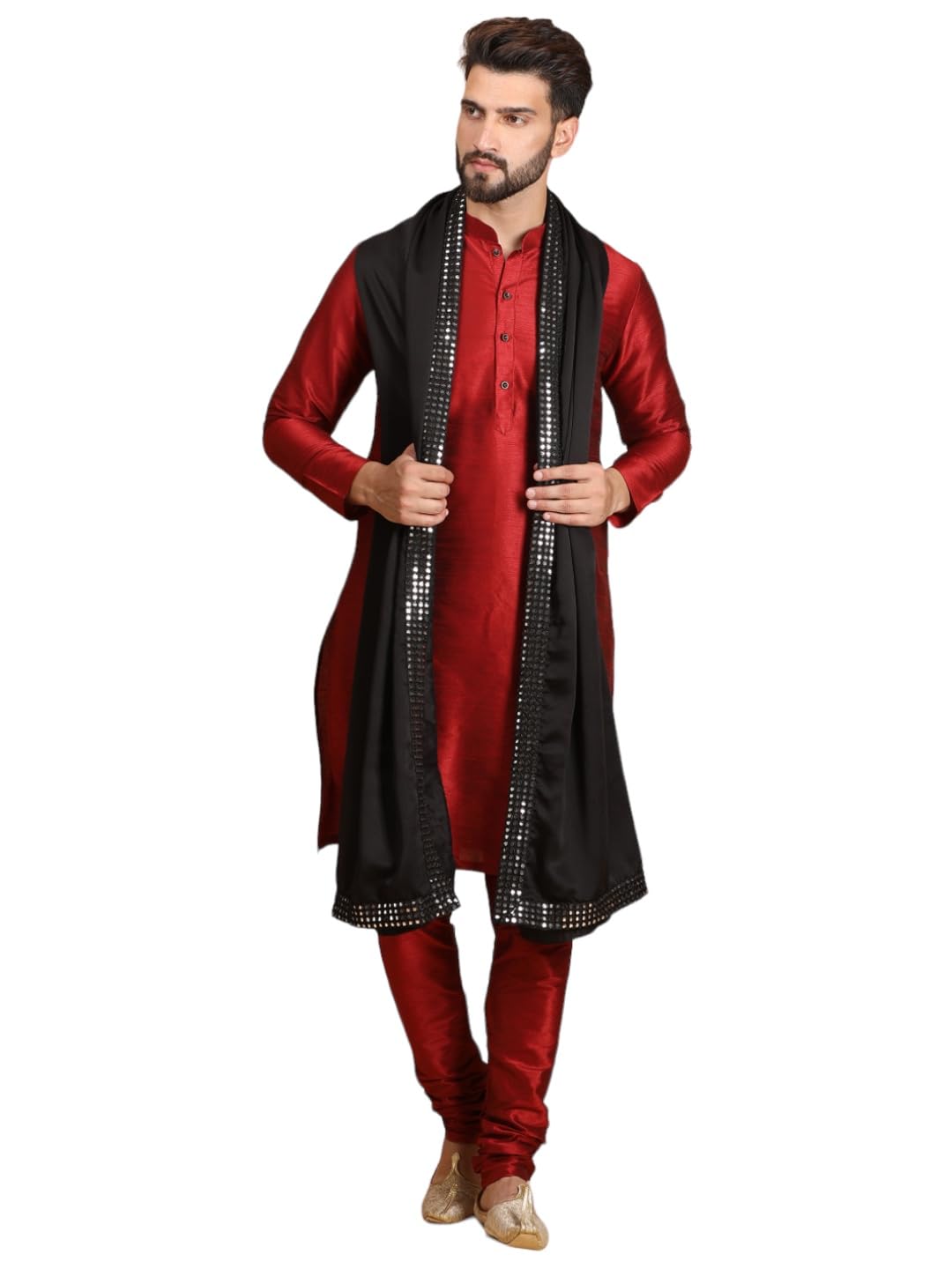 Men's Viscose Blend Mirror Work Embroidered Dupatta/Stole for men
