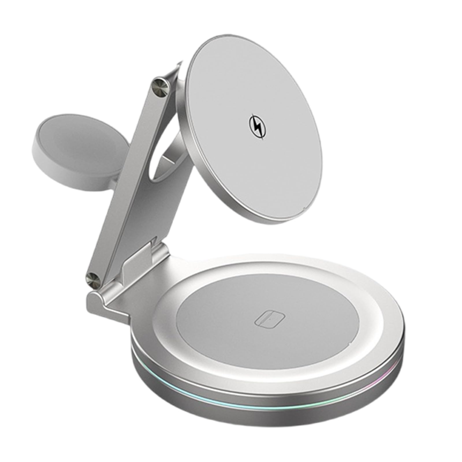Stazione ricarica per telefono premium Illuminazione automatica Supporto per dispositivi multipli Design portatile pieghevole Supporto per telefono con base in metallo girevole a 360° con