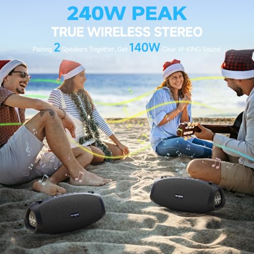 W-KING Bluetooth Lautsprecher Groß, 120W Peak Musikbox Bluetooth Box Lautsprecher Wasserdicht IPX6 Stereo Outdoor Party Boom Box, DREI Passive Radiatorens-Super Bass/DSP/2 Woofer/42H/TF/AUX/EQ/Öffner