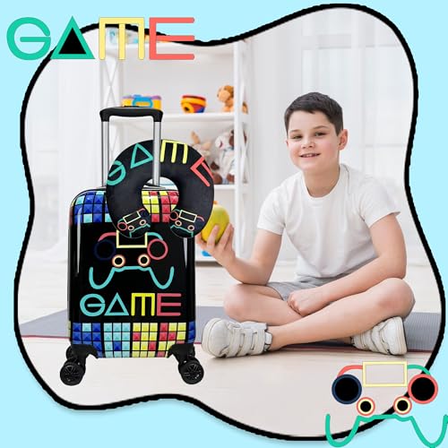 Image of Kids Suitcase Set for Boys Hardside Luggage with Spinner Wheels 2 Piece 16inch Toddler Suitcase for Boys Travel Carry on Luggage Airline Approved