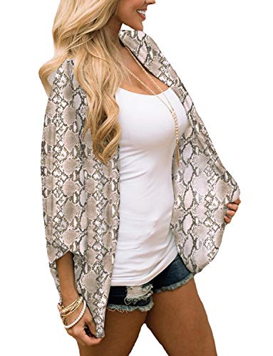 Image of Chunoy Women Summer Chiffon Kimono Cardigan Loose Short Sleeve Shawl Beach Cover Up Snake Grain Medium