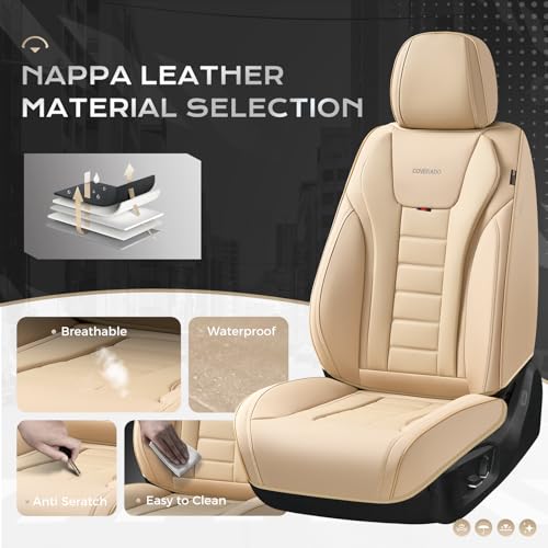 Image of Coverado Car Seat Covers, Front Covers for Cars, Car Seat Cover Front Seats, Automotive Seat Cover, Waterproof, Leather Car Seat Cushion, Universal Interior Covers Seat Protectors for Most Cars