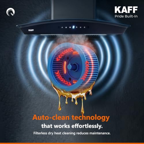 Image of KAFF 60cm Curved Filterless Auto Clean Kitchen Chimney | 1400 m /hr High Suction, Low Noise | Touch & Gesture Control | Matt Black | 2 yr Product and 10 Yr Motor Warranty | NIORDHC60