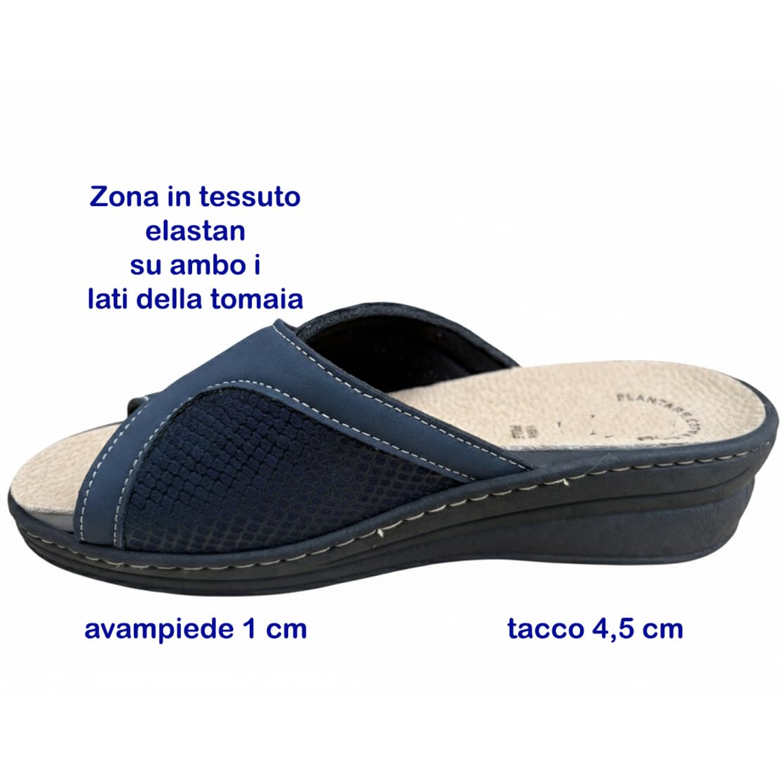 Ciabatte sanitarie donna a strappo con tomaia ecopelle e tessuto elastan Merylin comode con plantare estraibile