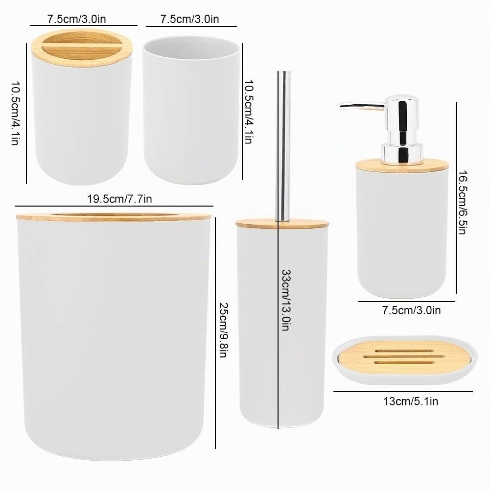 Wakects Juego de 6 Accesorios de Baño, Dispensador de Jabón, Jabonera, Soporte para Cepillo de Dientes, Taza