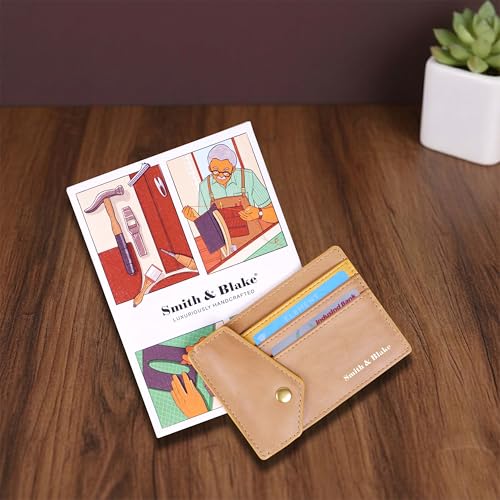 Image of Smith & Blake - Credit Card Holder Wallet for Men and Women - 3 ATM Card Slots - Snap Button Pocket - Back Pocket - Beige Premium Leatherette - Prospero