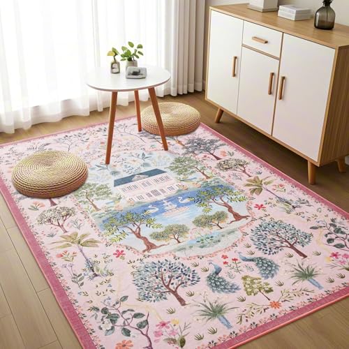 Tapete Decorativo Vasofe 3x5 Rosa Bajo Pile miniatura 2
