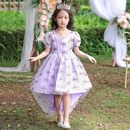 Robe de princesse brodée violette haut de gamme avec traîne de fleurs - 2